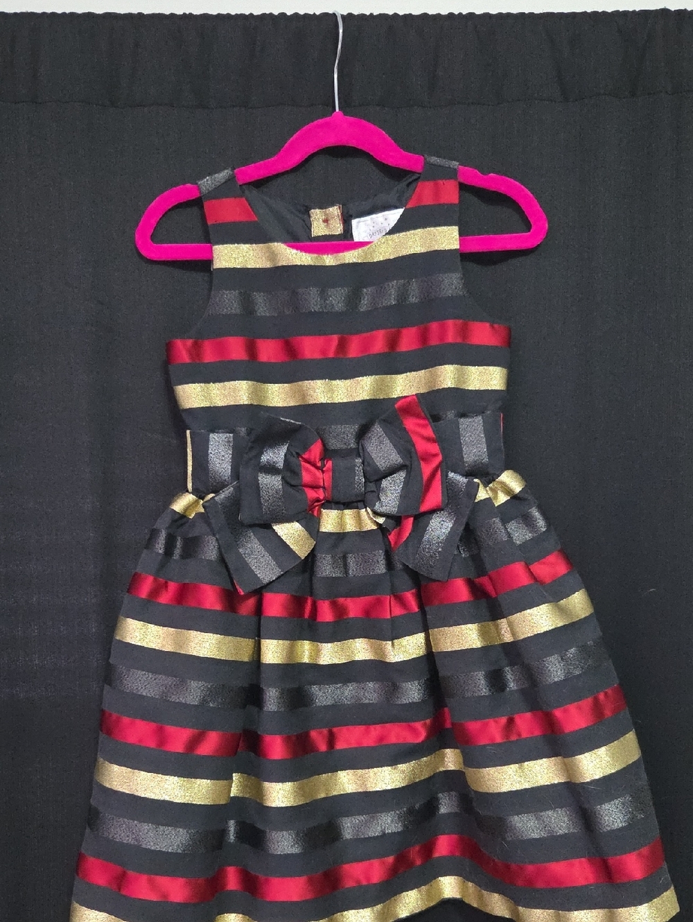 Gymboree Black and Gold Striped Dress with Red Accent Bow
